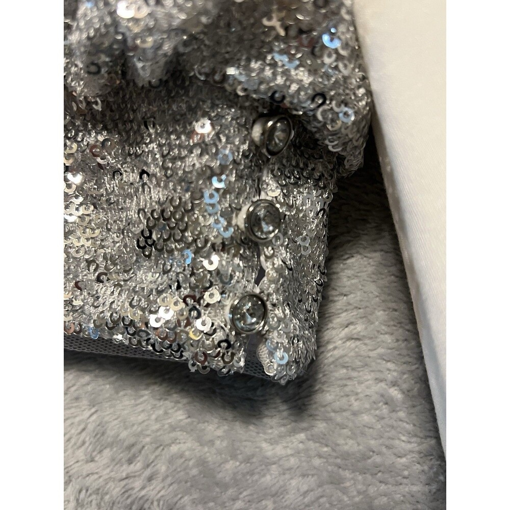 BOSTON PROPER NWOT Silver Sequined Sheath WhiteCocktail Dress - SZ 10 PARTY CHIC - Picture 5 of 11